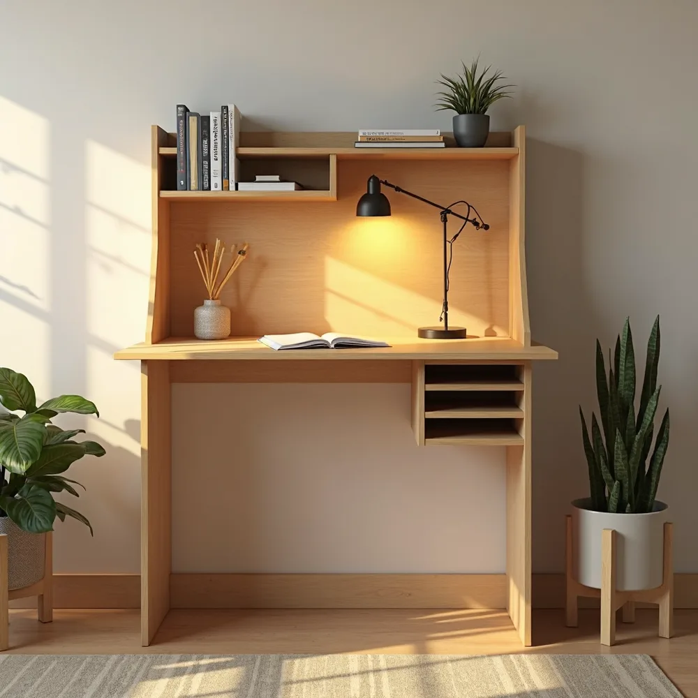 میز تحریر چوبی با قفسه